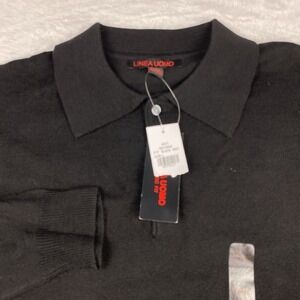 LINEA UOMO Polo Shirt Mens Large Black Wool/Acrylic Blend Long Sleeves NWT!